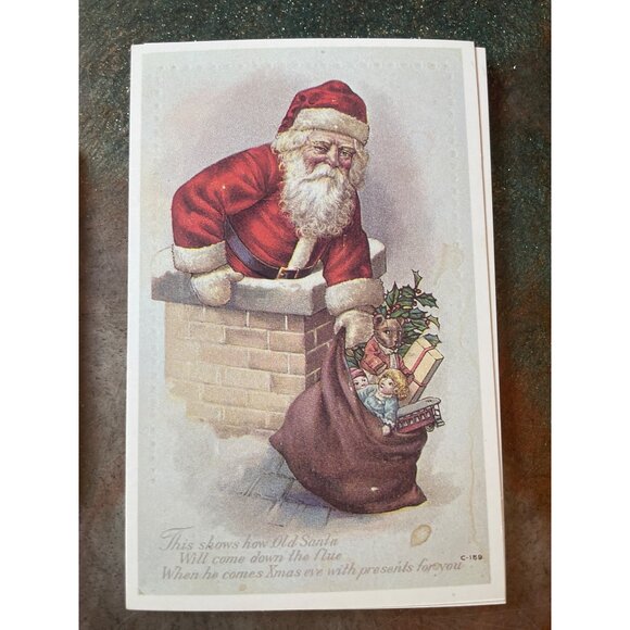 Vintage Victorian Christmas & New Year Postcards Set Girls Boys Santa Angels - Picture 9 of 9